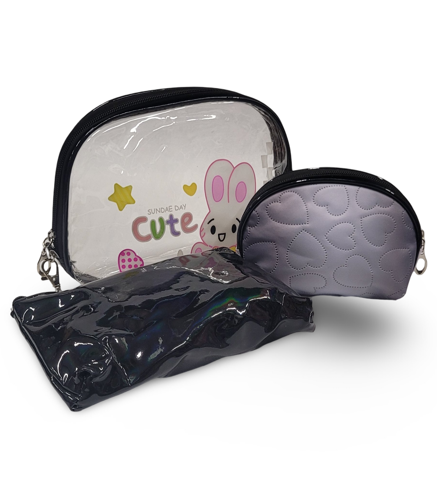 Make Up Pouch 3 Piece Set Black Rabbit Print