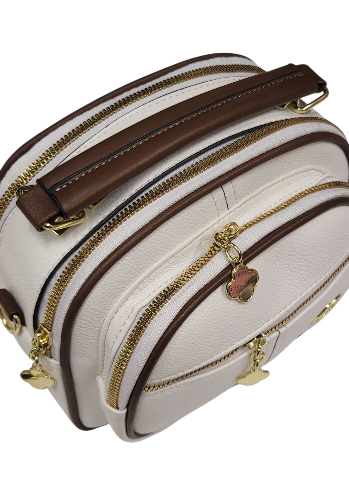 Cross Body Bag White 3 Zipper