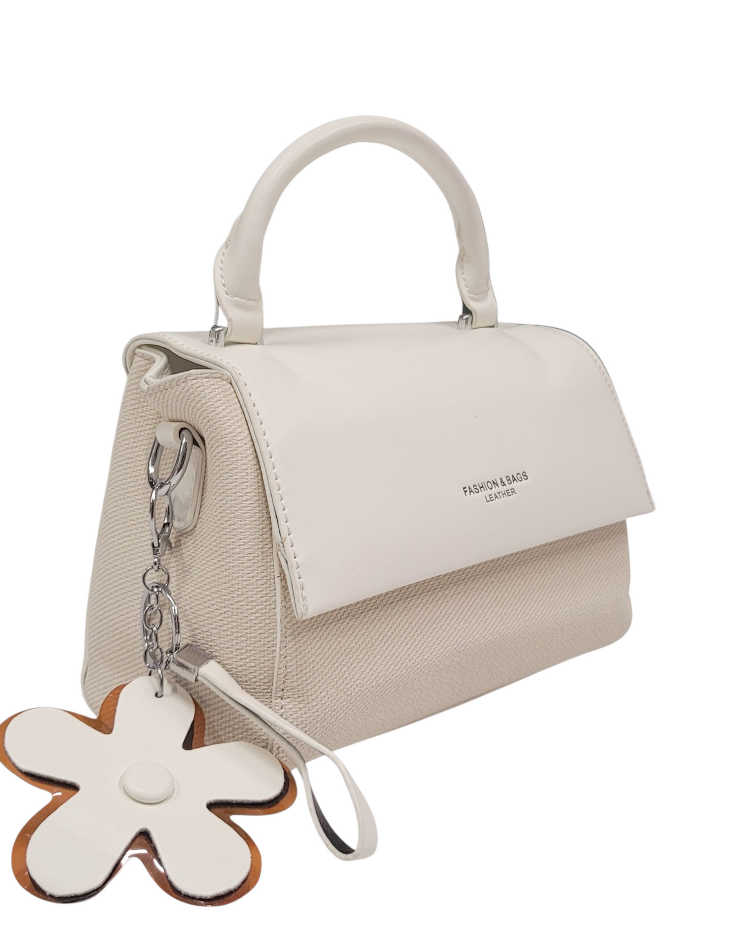 Cross Body Bag White Color Jute+Leather