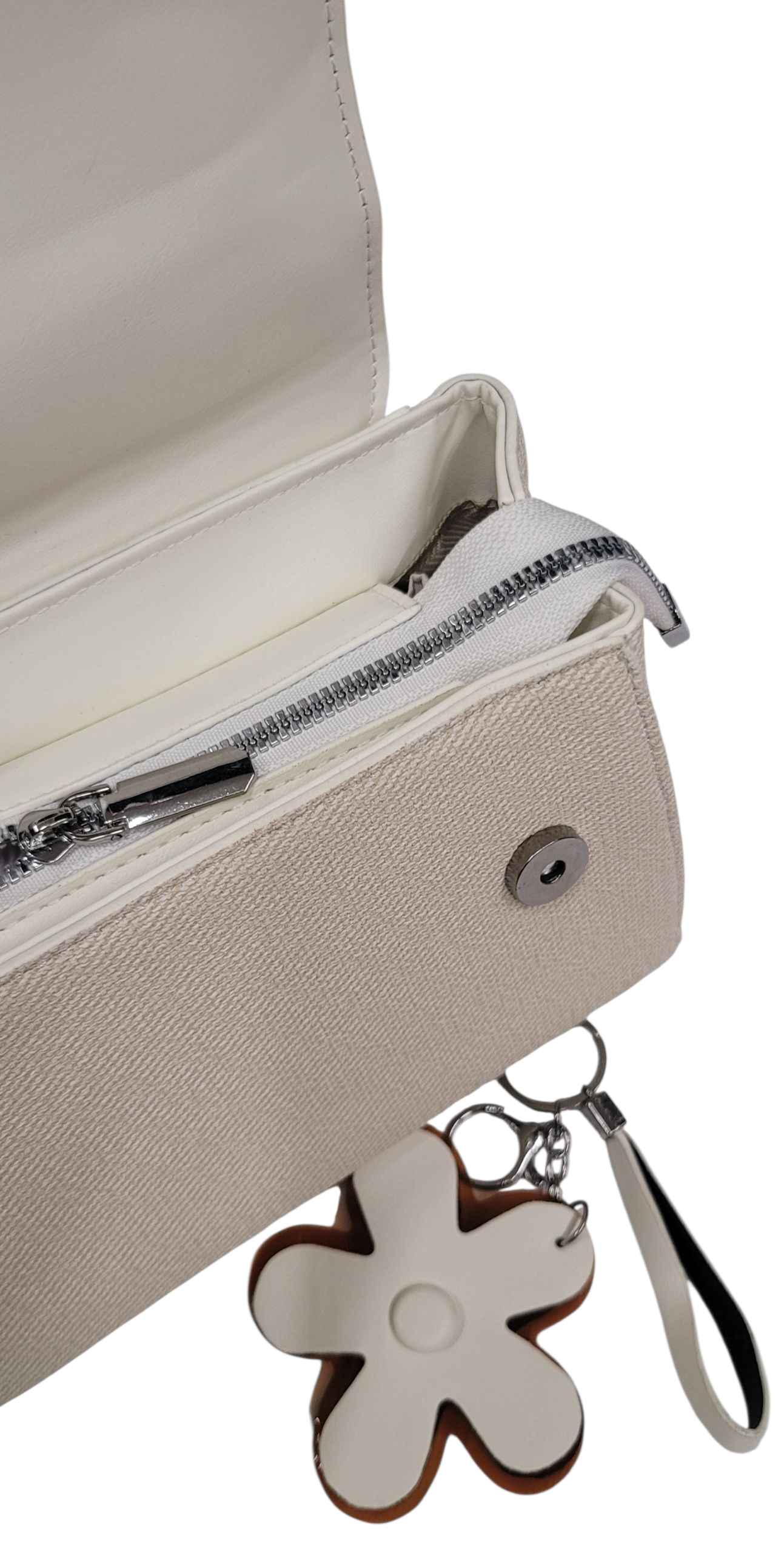 Cross Body Bag White Color Jute+Leather