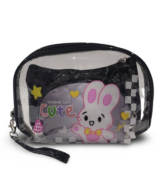Make Up Pouch 3 Piece Set Black Rabbit Print