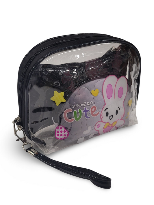Make Up Pouch 3 Piece Set Black Rabbit Print