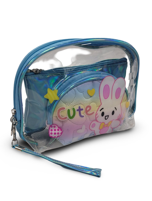 Make Up Pouch 3 Piece Set Blue Rabbit Print
