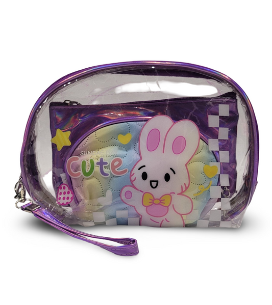 Make Up Pouch 3 Piece Set Purple Rabbit Print