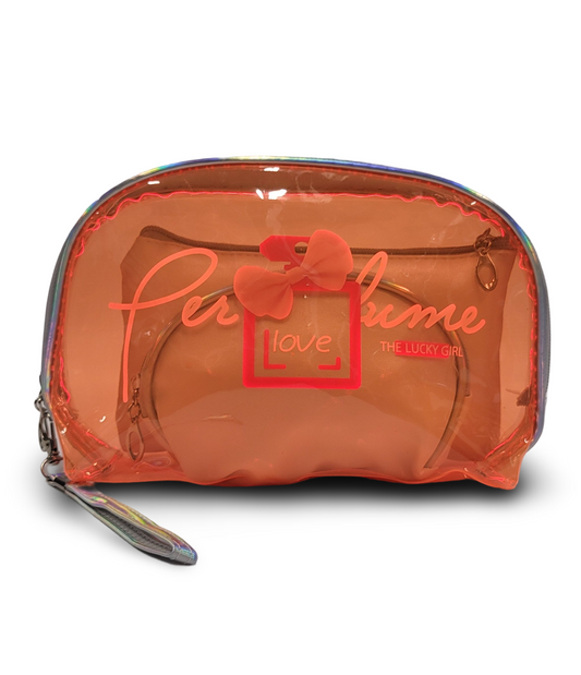 Make Up Pouch 3 Piece Set Orange Perfume Print