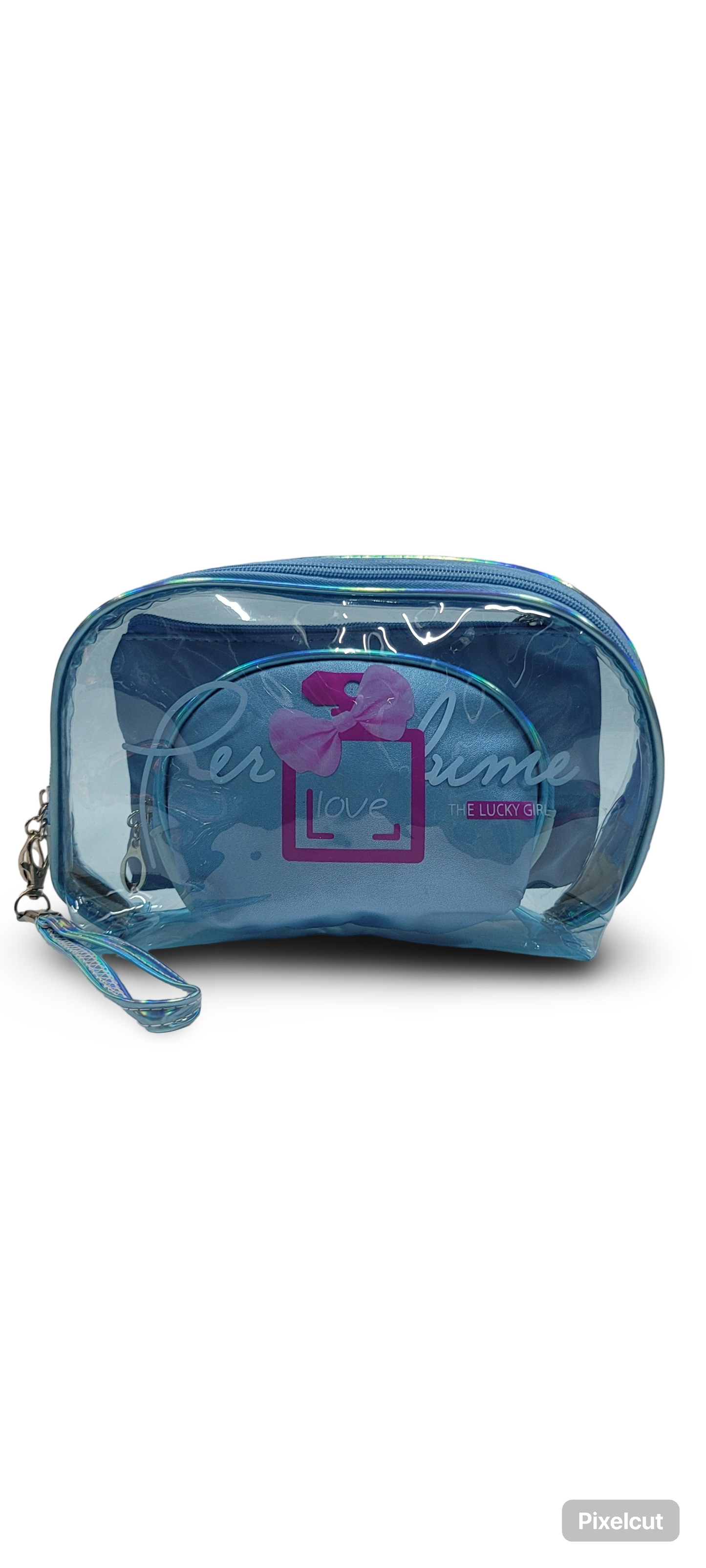 Make Up Pouch 3 Piece Set Blue Perfume Print