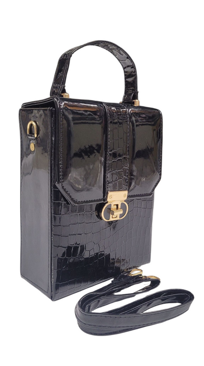 Cross Body Bag Black Crocodile
