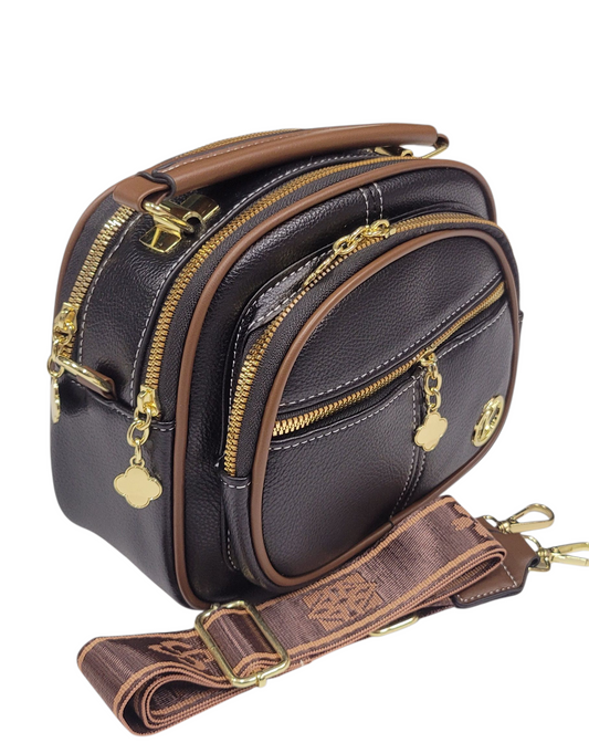 Cross Body Bag Black 3 Zipper