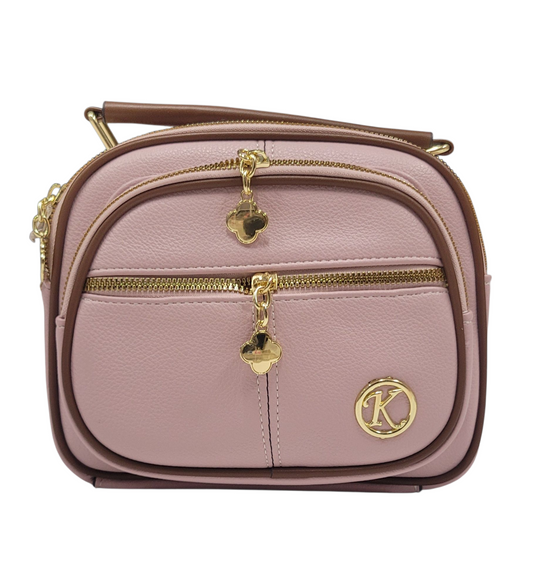 Cross Body Bag Pink 3 Zipper