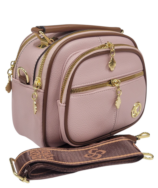 Cross Body Bag Pink 3 Zipper