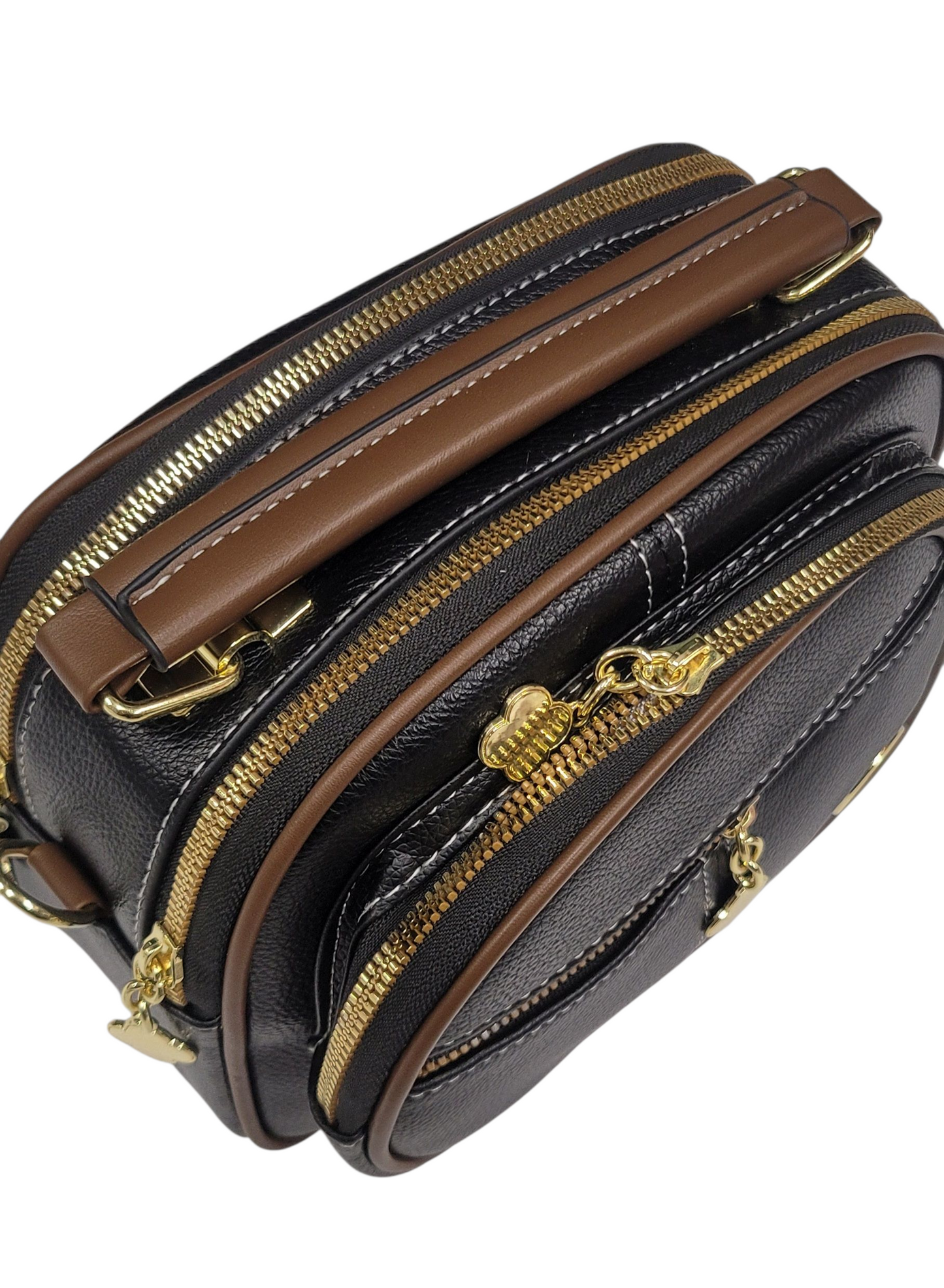 Cross Body Bag Black 3 Zipper