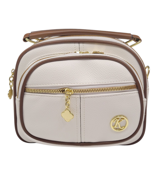 Cross Body Bag White 3 Zipper