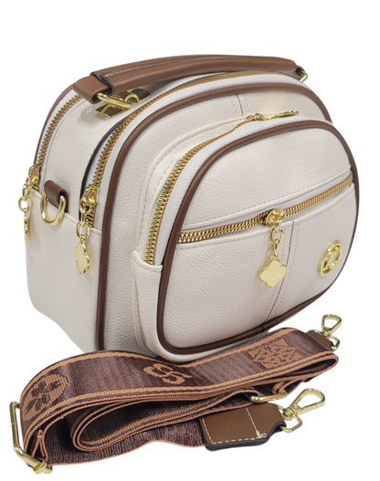 Cross Body Bag White 3 Zipper