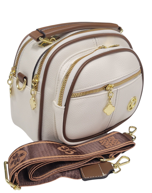 Cross Body Bag White 3 Zipper