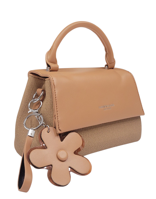 Cross Body Bag Brown Color Jute+Leather
