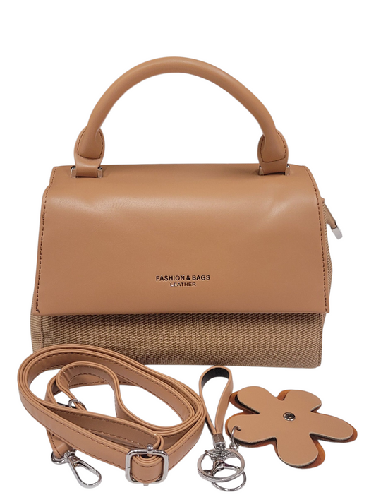 Cross Body Bag Brown Color Jute+Leather
