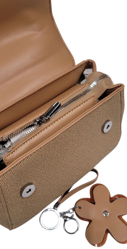 Cross Body Bag Brown Color Jute+Leather