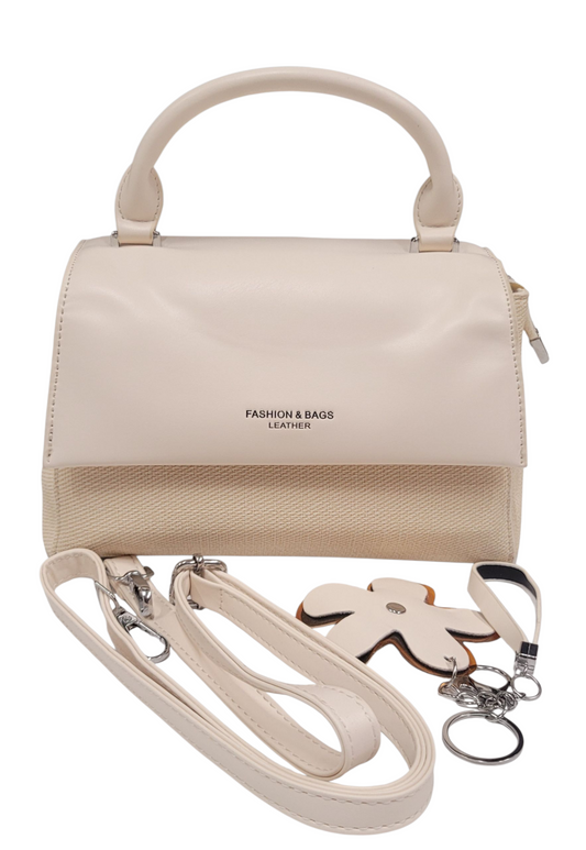 Cross Body Bag Beige Color Jute+ Leather
