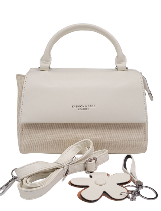 Cross Body Bag White Color Jute+Leather