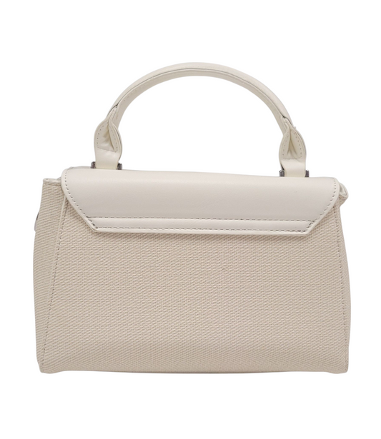 Cross Body Bag White Color Jute+Leather