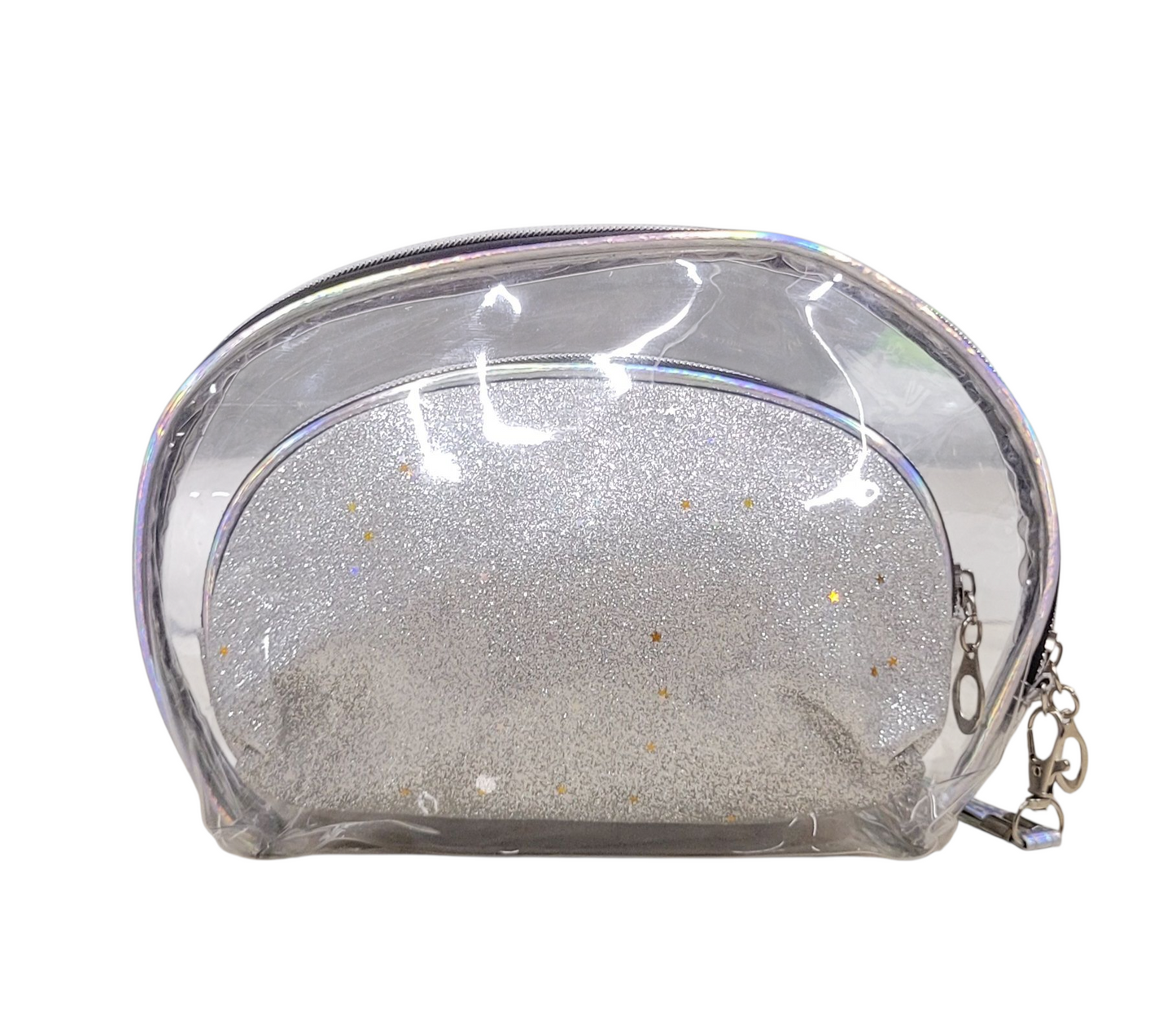 Make Up Pouch 3 Piece Set Silver Glitter Meow Print
