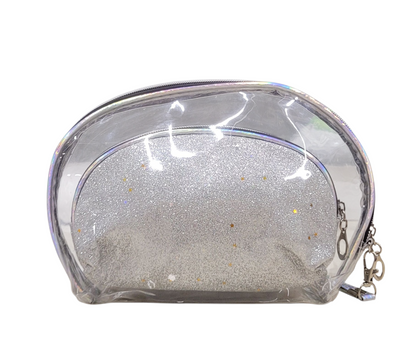 Make Up Pouch 3 Piece Set Silver Glitter Meow Print