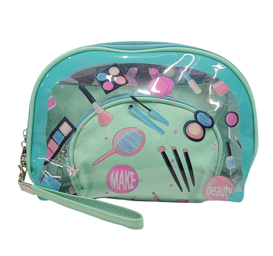 Make Up Pouch Aqua Green Printed