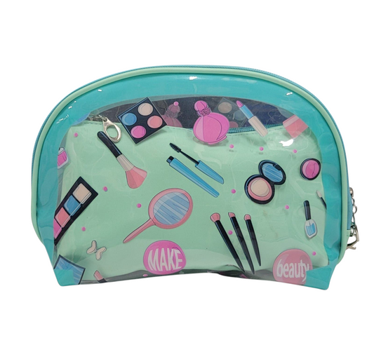 Make Up Pouch Aqua Green Printed