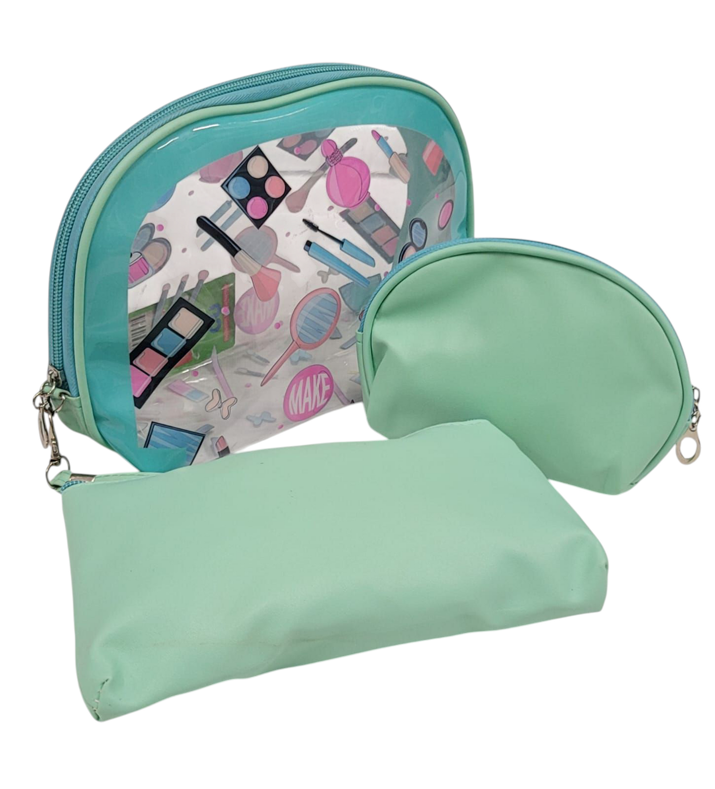 Make Up Pouch Aqua Green Printed