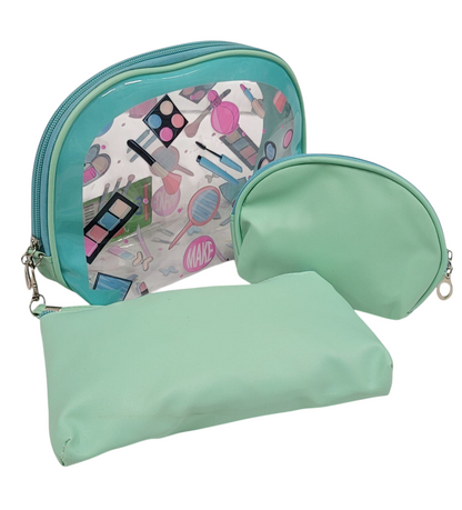 Make Up Pouch Aqua Green Printed